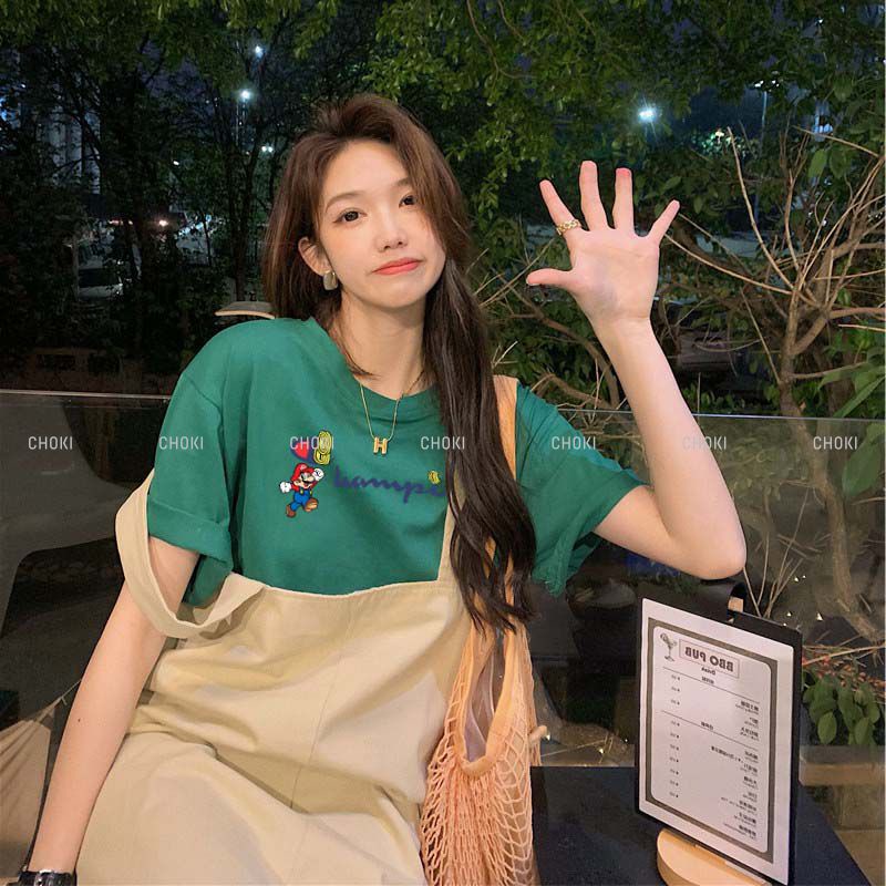 Áo Thun Nữ Form Rộng Tay Lỡ Unisex Local Brand Cotton Hoạt Hình Champion Mario Choki Ms97515