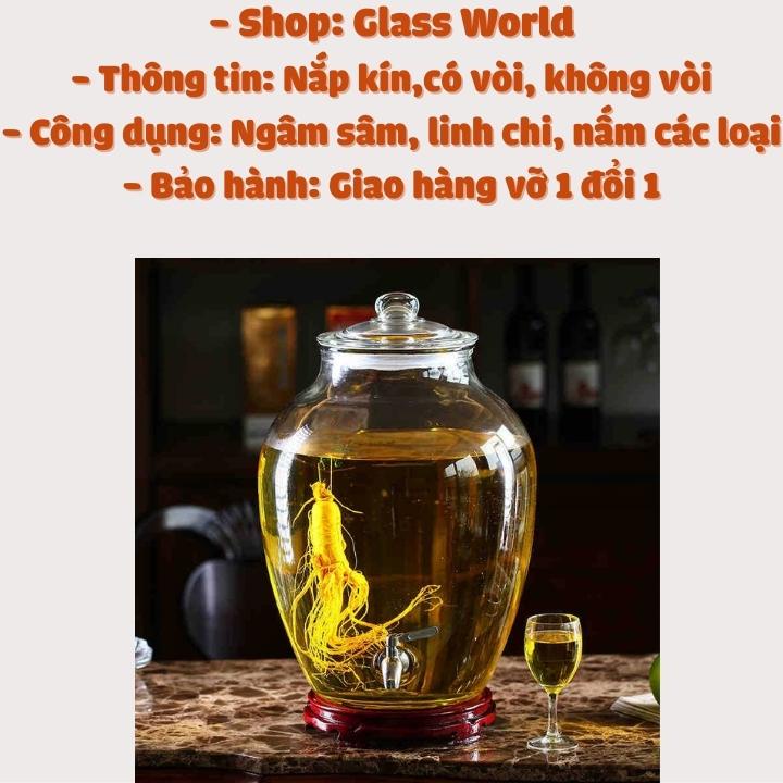 Bình thủy tinh 🔥TRƠN🔥 10-15-20-36L không vòi có vòi ngâm sâm nấm kim chi