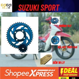 Bộ nhông sên dĩa Suzuki Xipo( màu xanh), Thép C45, bảo hành 6 tháng 1 đổi 1 - Cam kết sên mượt, bền - Tây Thành Shop