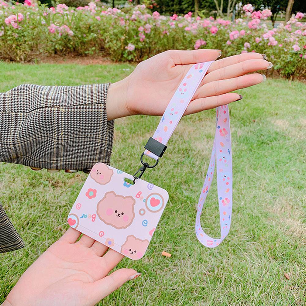 Dây đeo thẻ in hình thỏ gấu dễ thương phong cách Hàn Quốc