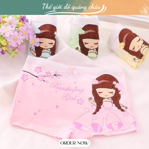 Sét 4 chiếc quần lót vải cotton in hình hoạt hình dễ thương cho bé gái ( QC5)