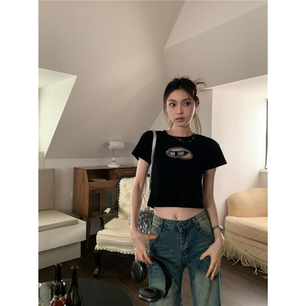 Áo Thun Cotton Đen Ngắn Tay Dáng Ôm Thời Trang 62207