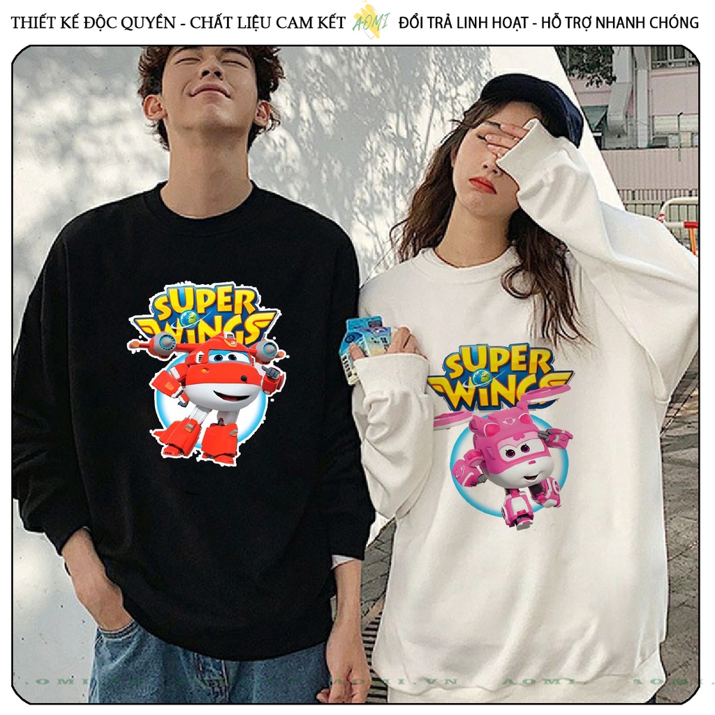 Áo Nỉ Bông Sweater đội bay supper wing tay dài da cá unisex full size AOMIVN