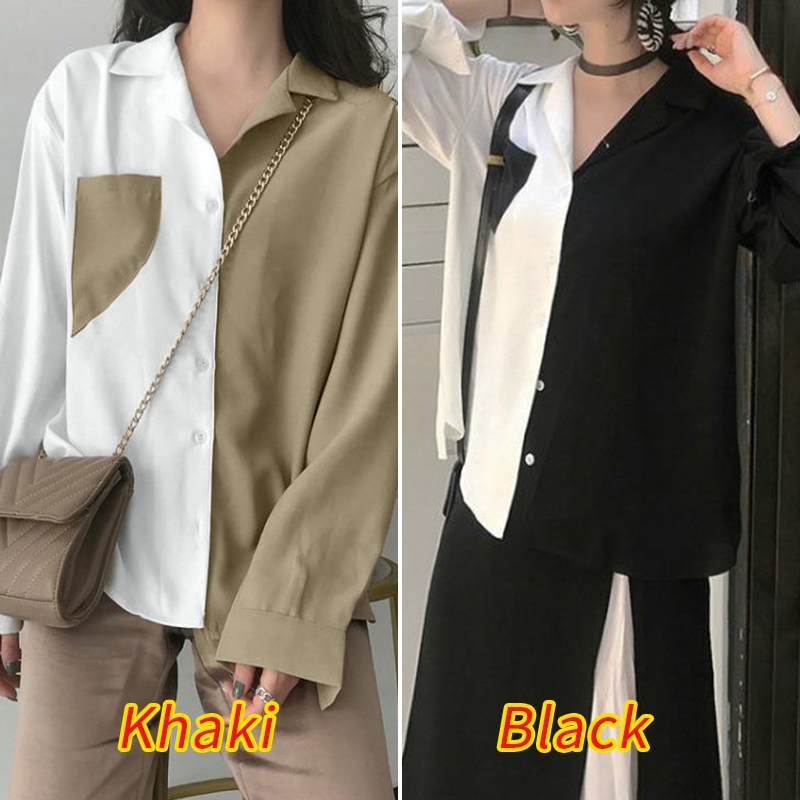 ZANZEA Áo sơ mi nữ cài nút trước thiết kế chắp vá thời trang