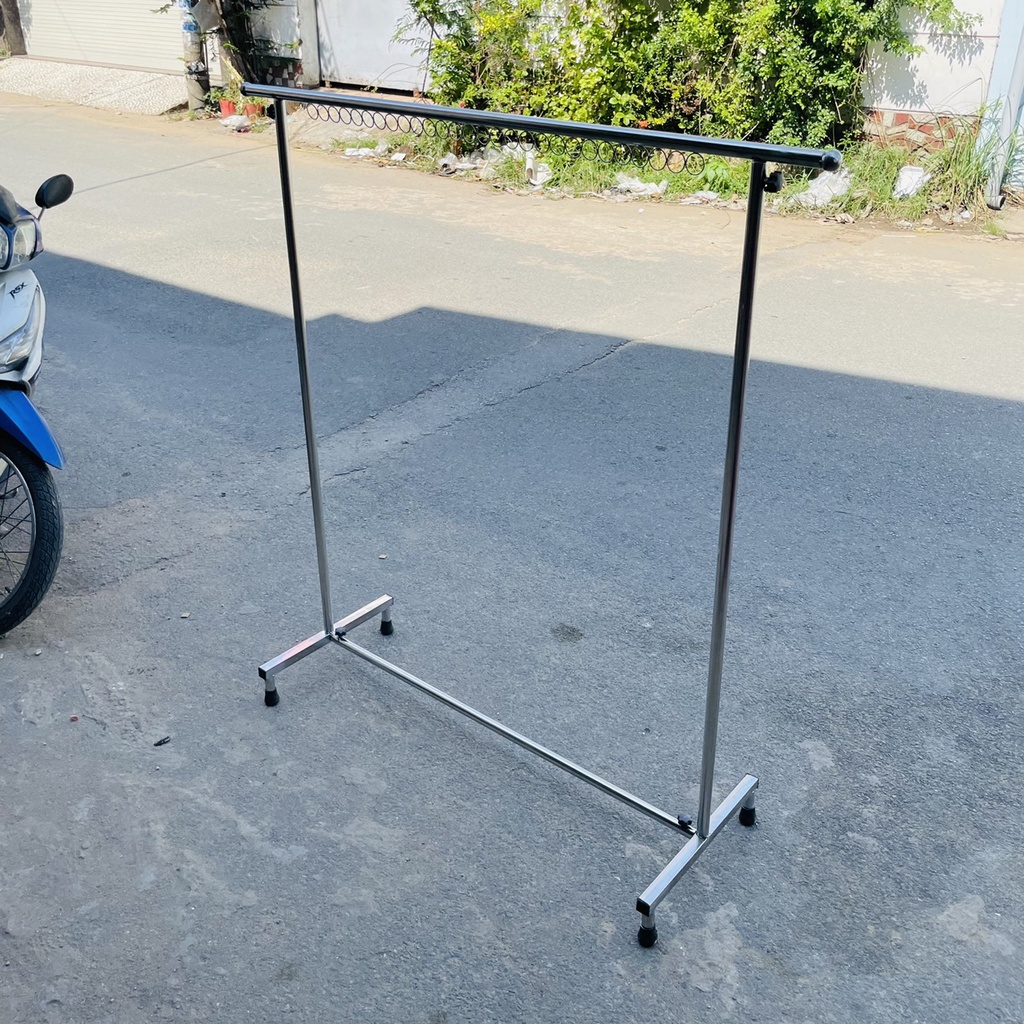 Sào phơi đồ đơn inox chân vuông cao cấp, treo quần áo có khoen