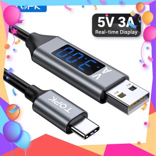 Cáp Sạc iPhone Micro USB Type-C Nhanh TOPK AC27 Cổng iPhone Micro USB Type-C Hiển Thị Điện Áp Và Dòng Điện