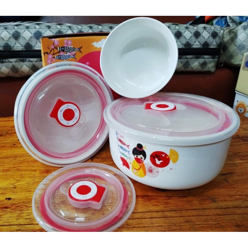 Bộ 3 thố sứ có nắp hút chân không