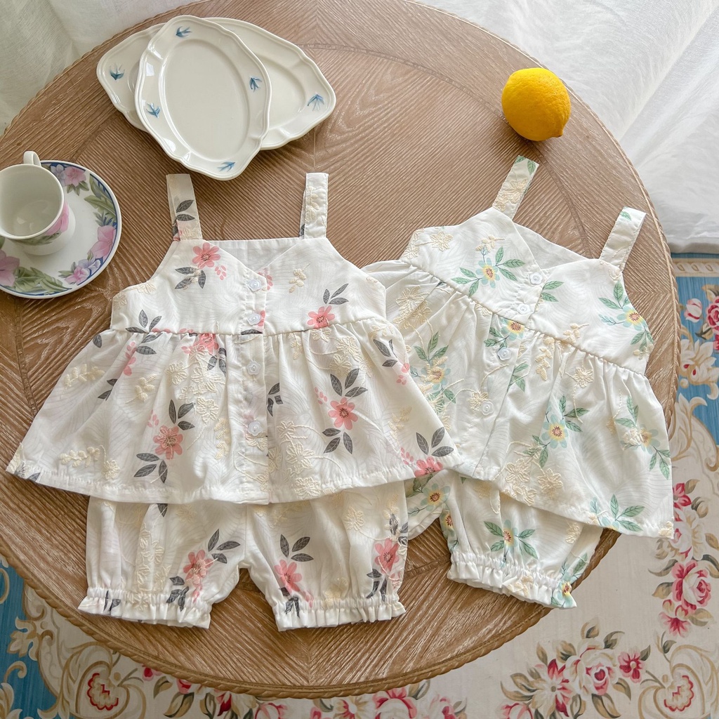 Bộ Trang Phục Gồm Áo Hai Dây Và Quần Short Thời Trang Mùa Hè Dễ Thương Cho Bé Gái