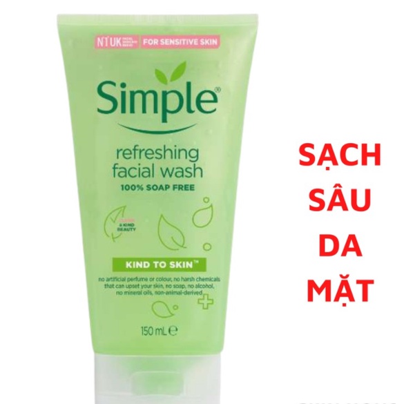 Sữa Rửa Mặt SIMPLE Kind To Skin Dạng Gel 150ml Gel Rửa Mặt Simple Mẫu Mới | BigBuy360 - bigbuy360.vn
