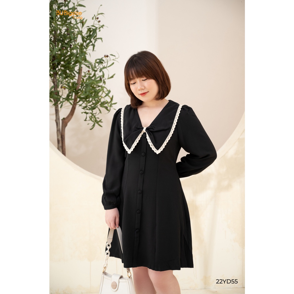 Đầm cổ tạo nơ viền ren tay dài BIGSIZE (55kg đến 95kg) - 22YD55 - [BU Bigsize Young]