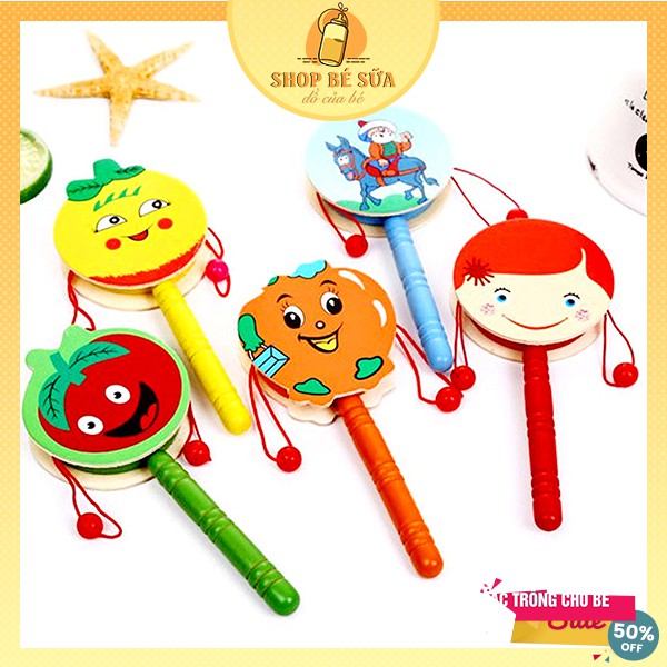 [Mã LIFE0503TOYS giảm 10% đơn 0Đ] Xúc Xắc Trống Gỗ Lục Lạc Cho Bé Cầm Tay An Toàn Dễ Thương Nhiều Màu Sắc