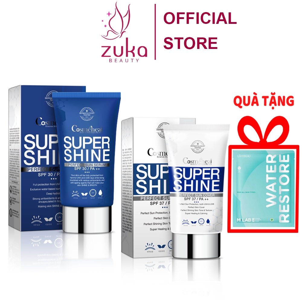 Kem chống nắng nội sinh Cosmeheal Super Shine Perfect Sun 60ml Hàn Quốc Zuka Beauty giúp dưỡng ẩm, tái tạo da hư tổn