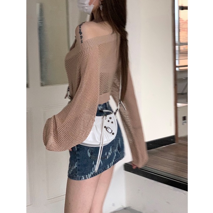 Porozi  Trang phục  áo lửng hai dây/ áo khoác tay dài thời trang Hàn Quốc quyến rũ cho nữ