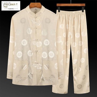 ❁Bộ đồ lụa Tang cho nam tằm bố dài tay ông nội hanfu hai mảnh người trung niên và già