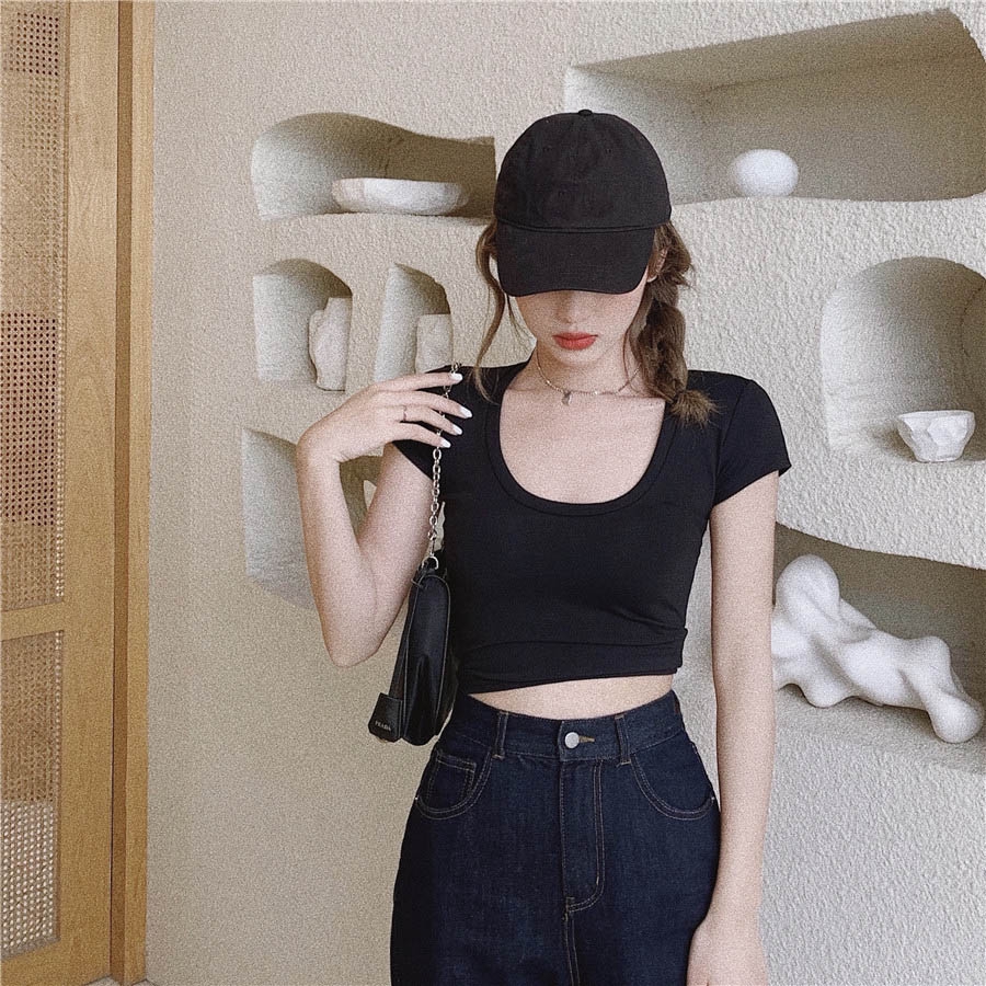 Áo thun IELGY tay ngắn dáng ôm phong cách Hàn Quốc thời trang cho nữ