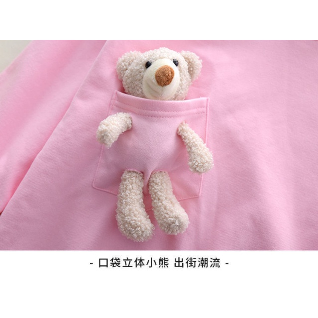 Áo Sweater Hình Gấu Phối Túi Đáng Yêu Cho Bé Gái