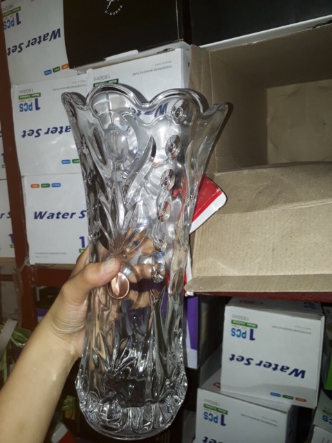 Lọ hoa thuỷ tinh trắng pha lê 25cm