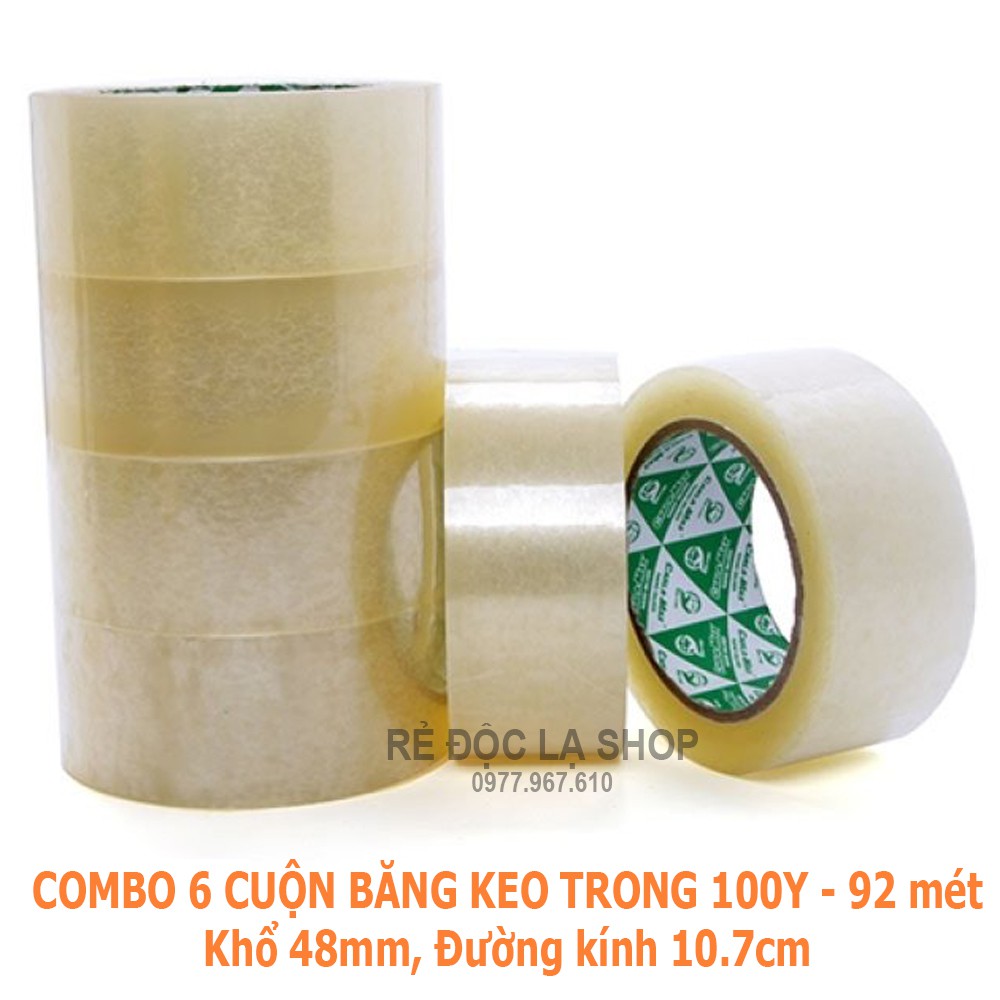 Băng Keo Trong/Đục 100Ya - 1.2kg/Cây (6 Cuộn) Siêu Dính