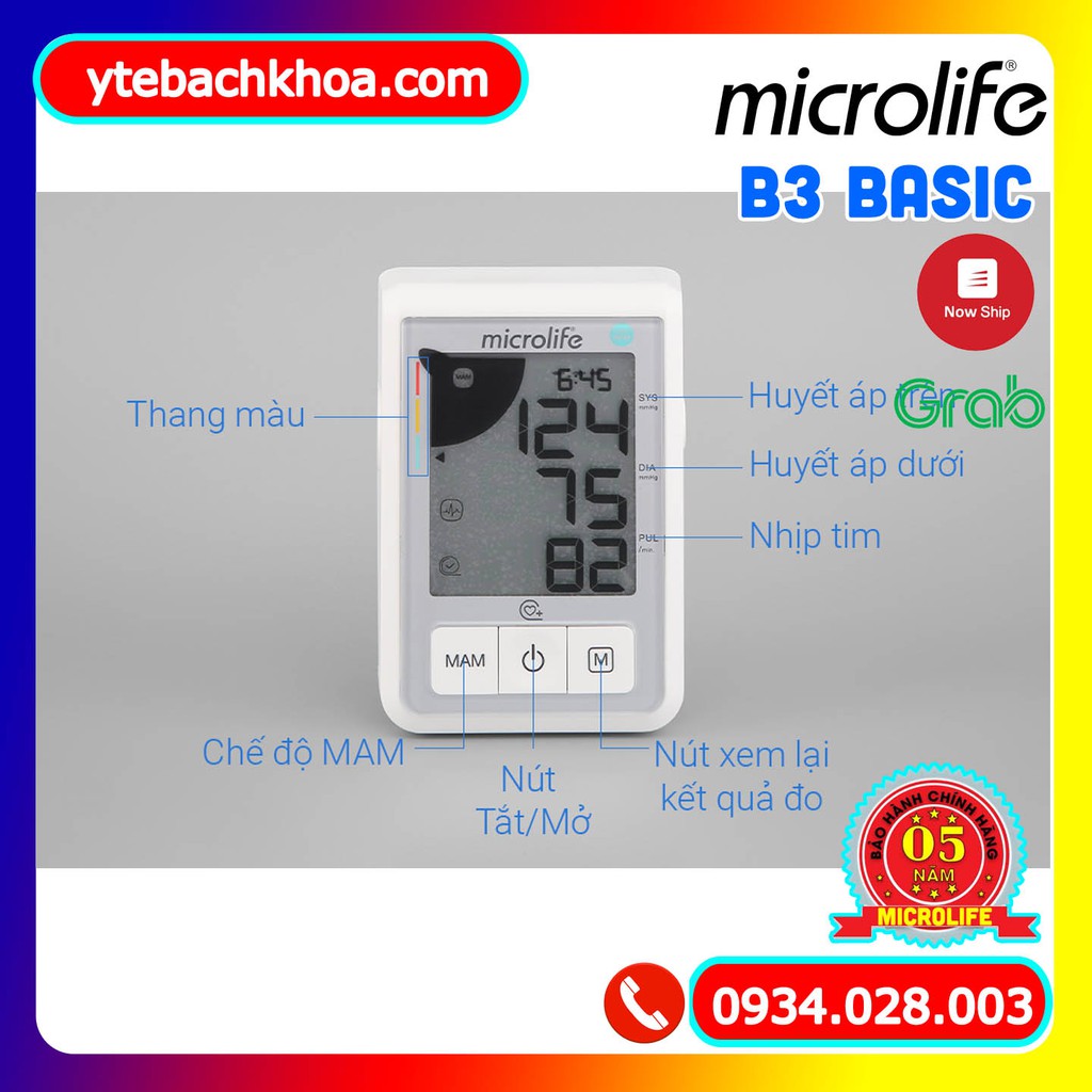 [CHÍNH HÃNG] MÁY ĐO HUYẾT ÁP MICROLIFE B3 BASIC - MẪU MỚI 2022 - BẢO HÀNH 05 NĂM 01 ĐỔI 01