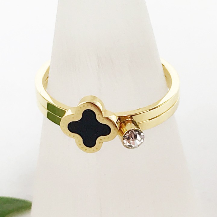 Bộ 2 Chiếc Nhẫn Cỏ 4 Lá Đen Titan Không Rỉ TT 1791