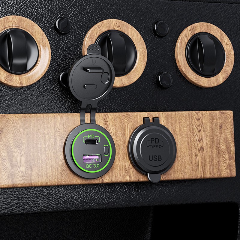 Củ sạc nhanh QC3.0 USB Type C PD 12V 24V chống thấm nước với công tắc nguồn cho xe tải/xe máy/thuyền SUV ATV