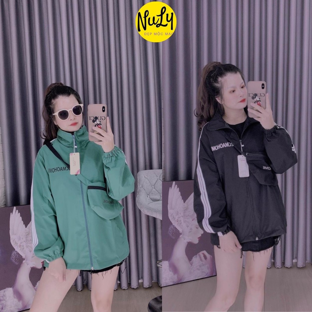 Áo gió nữ khoác Ulzzang đẹp 2 lớp phong cách Hàn Quốc kèm túi đeo chéo Oversize nhiều màu, chống nước NULY