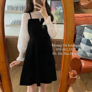 Váy yếm nhung tay pha dành cho nữ