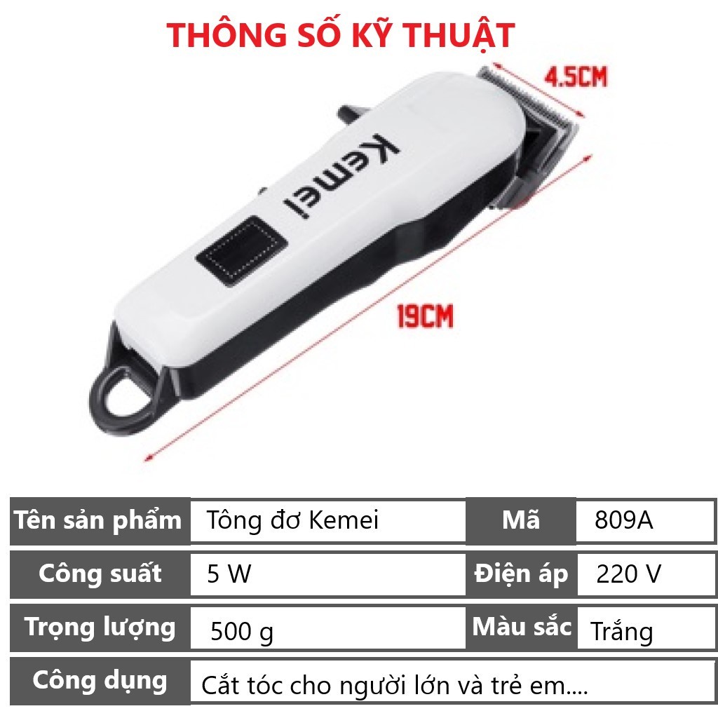 Tông đơ cắt tóc sạc nhanh chuyên nghiệp cao cấp, Tăng đơ cắt tóc gia đình Kemei 809A - Lỗi 1 đổi 1