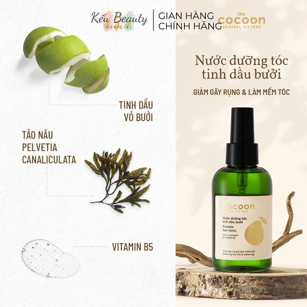 Nước xịt dưỡng tóc tinh dầu bưởi Cocoon giảm gãy rụng và mềm mượt 140ml - Kếu Beauty