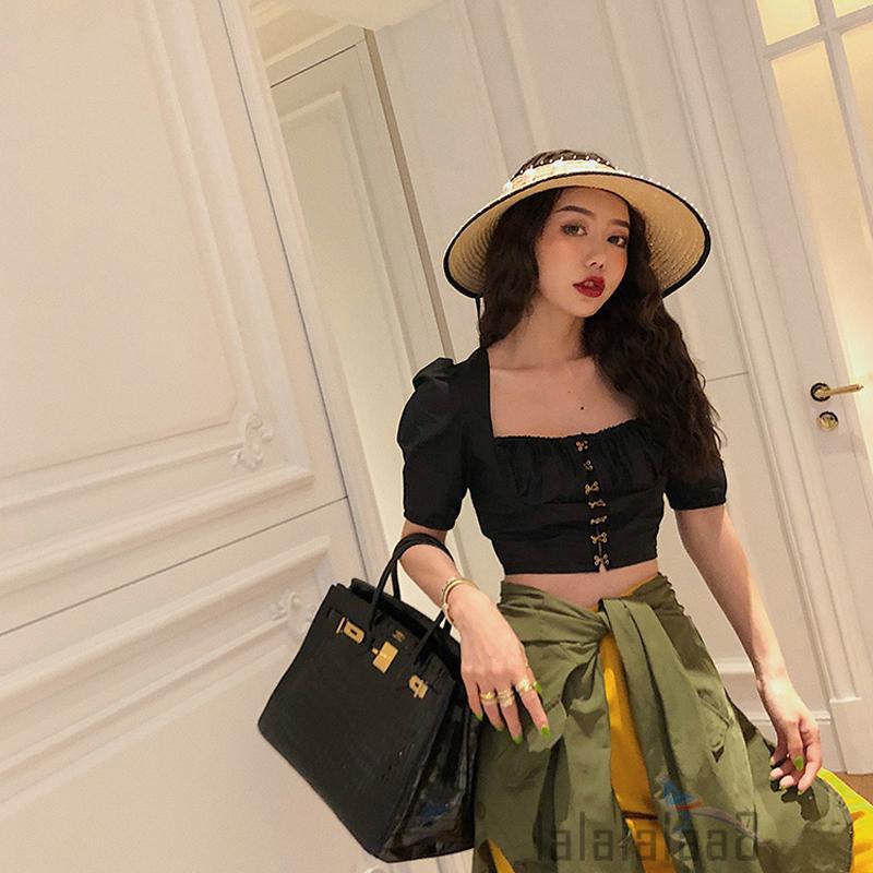 Áo croptop cổ vuông màu trơn quyến rũ dành cho nữ