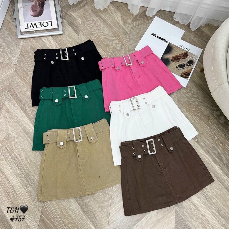 Chân váy jeans ngắn kèm belt đai to lưng cao phong cách mới - hàng có Sẵn