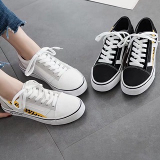 Giầy nữ vanz cổ điển vải 2 màu đen, trắng sneaker