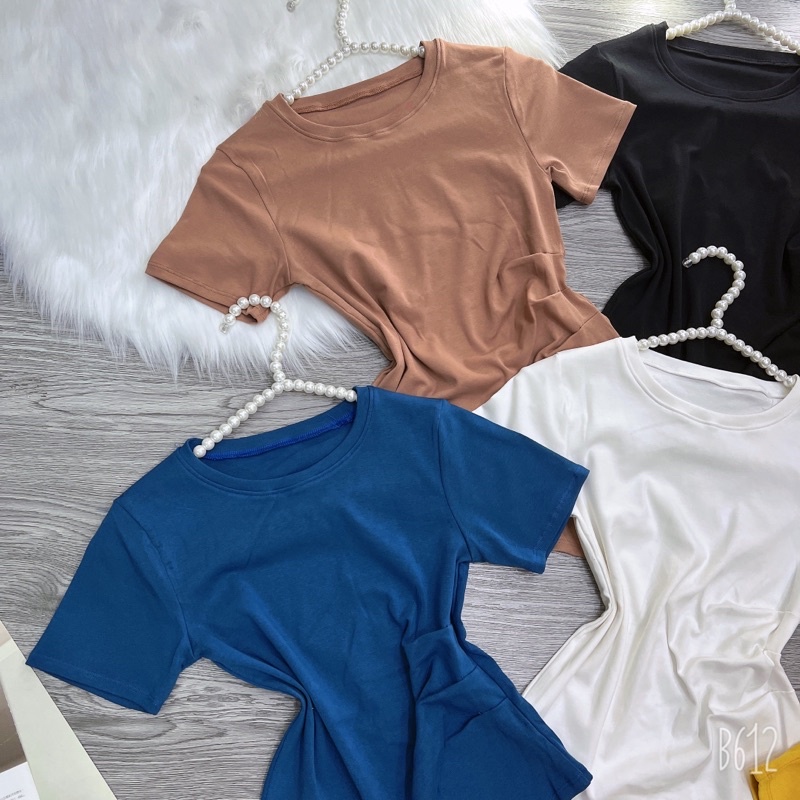 Áo thun body tay ngắn vạt nhọn xếp li eo