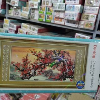 Tranh đính đá cành đào cổ chúc mừng năm mới tuyệt đẹp kt 85*45cm hình thật