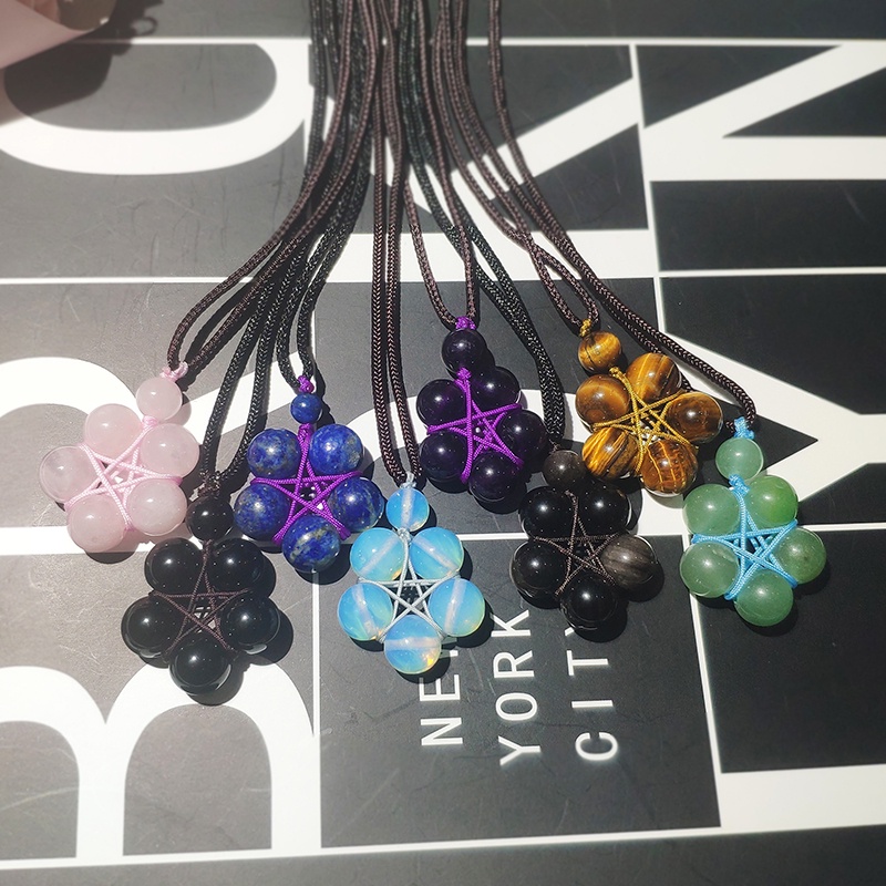 Mặt Vòng cổ Đá Mắt Hổ Bằng Đá Obsidian Tự Nhiên Màu Hồng Thời Trang Cho Cặp Đôi