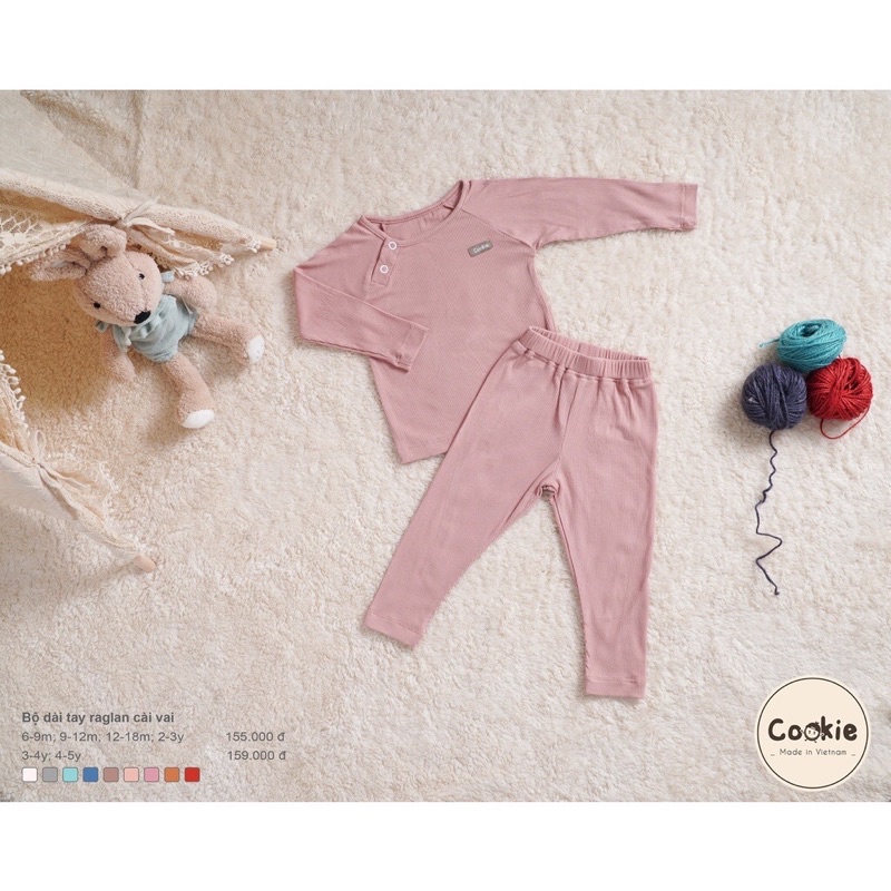 Cookie bộ cài vai cổ tròn thu đông cho bé