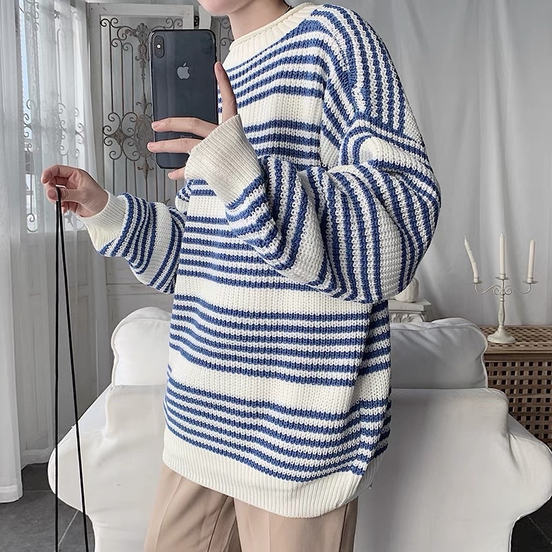 &lt;&lt;Có sẵn&gt;&gt; Áo len sọc dài tay thời trang kiểu Hàn quốc Unisex Nam Nữ