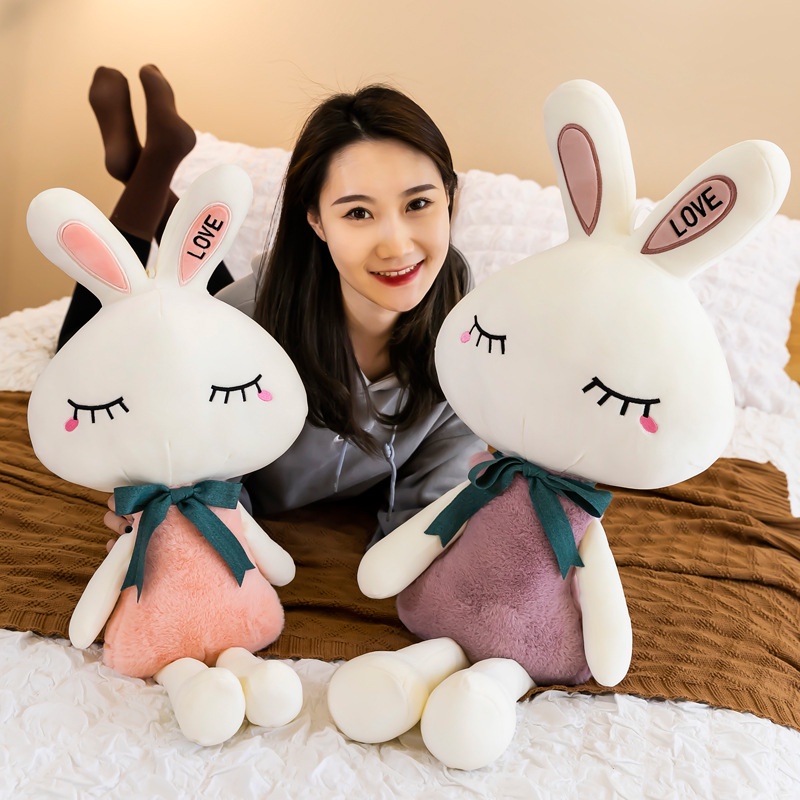 Thỏ bông mềm mại cho bé ôm ngủ, gấu bông thỏ Love tai dài chất liệu bông tự nhiên an toàn tuyệt đối (size 50cm)