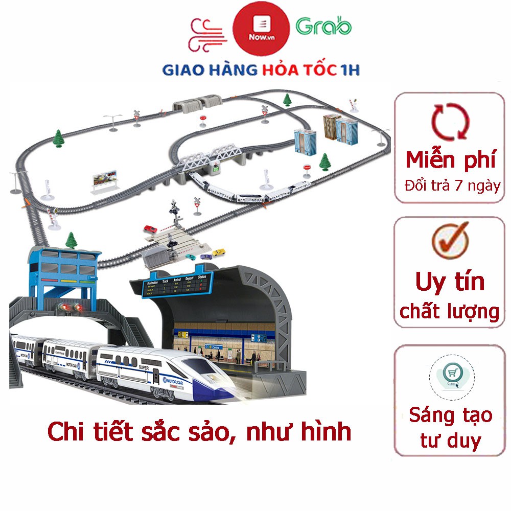 Bộ đồ chơi lắp ráp tàu cao tốc KAVY chạy đường ray  rất gồm nhiều chi tiết nhà, đèn báo hiệu (gồm 5 toa tàu)