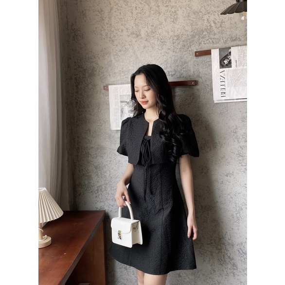 Váy dáng suông dài tay ngắn phồng vải xốp mềm cao cấp thời trang nữ tính - Emma Store