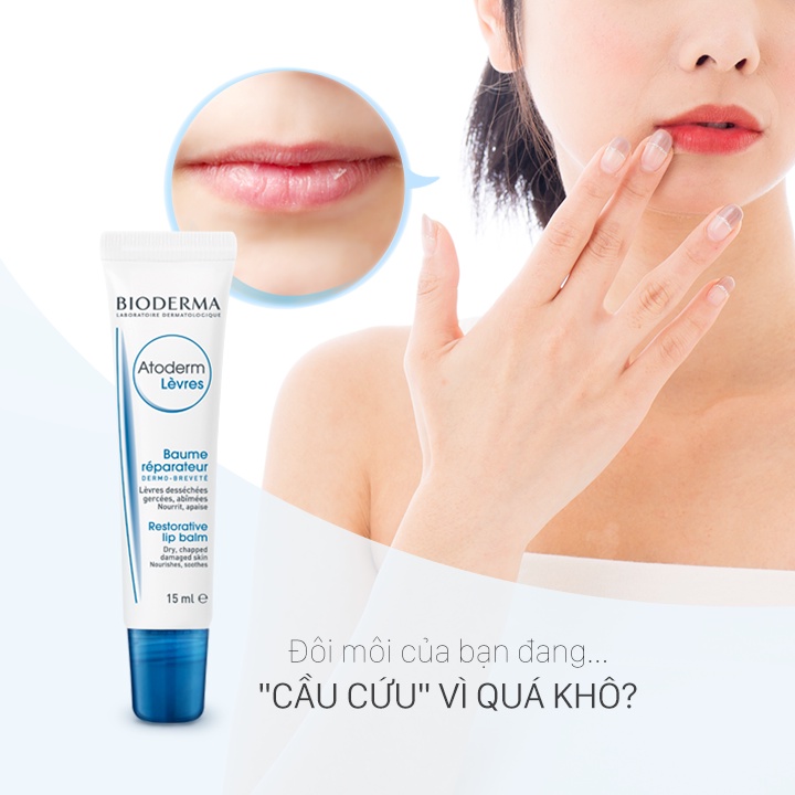 Dưỡng môi khô nứt nẻ, tổn thương Bioderma Atoderm Levres Baume - 15ml