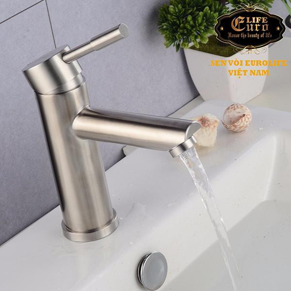 Vòi lavabo nóng lạnh Inox SUS 304 Eurolife EL-1202 (trắng - vàng)