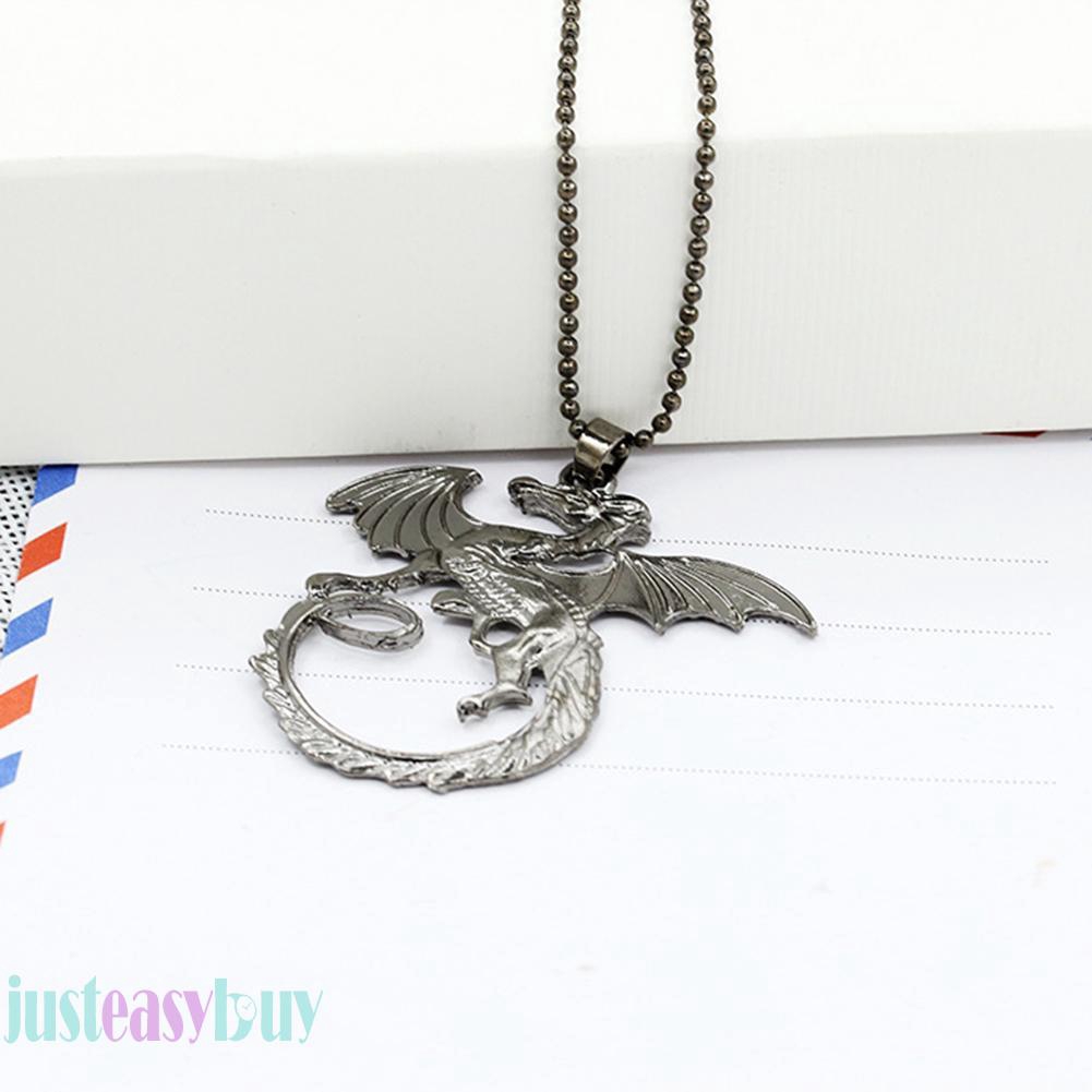  【Ready Stock】Unisex Jewelry Gifts Dragon Pendant Necklace Simple Silver Clavicle Chain 