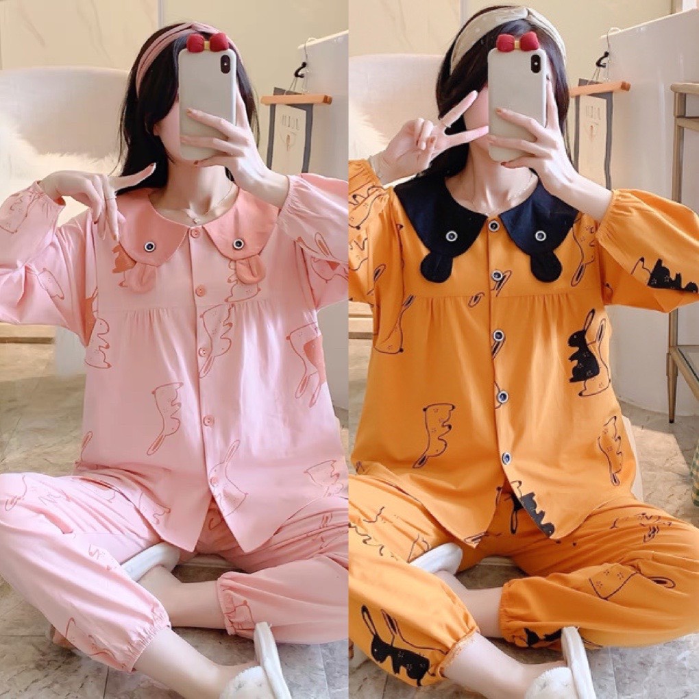 Bộ đồ bầu hình TAI THỎ siêu xinh, phong cách Hàn Quốc, chất cotton thoáng mát, tiện lợi cho bé ti BD942