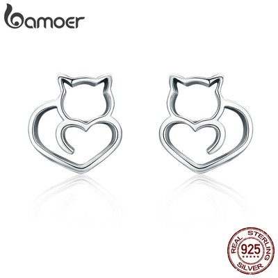 Bamoer bamoer® Khuyên Tai Bạc 925 Hình Mèo Con Dễ Thương Cho Nữ