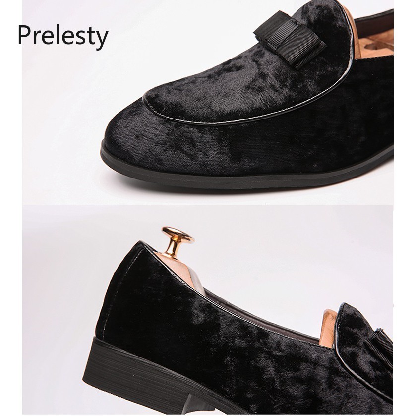 Pointed leather shoes with luxurious bow tie for men