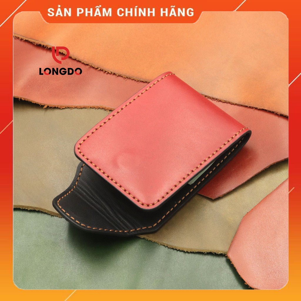 Ví Sen 5 Cao Cấp - Cam Kết 100% Da Bò Thật - Ví Nam Nhỏ Gọn Màu Đỏ Hàng Chính Hãng Thương Hiệu Longdo Leather