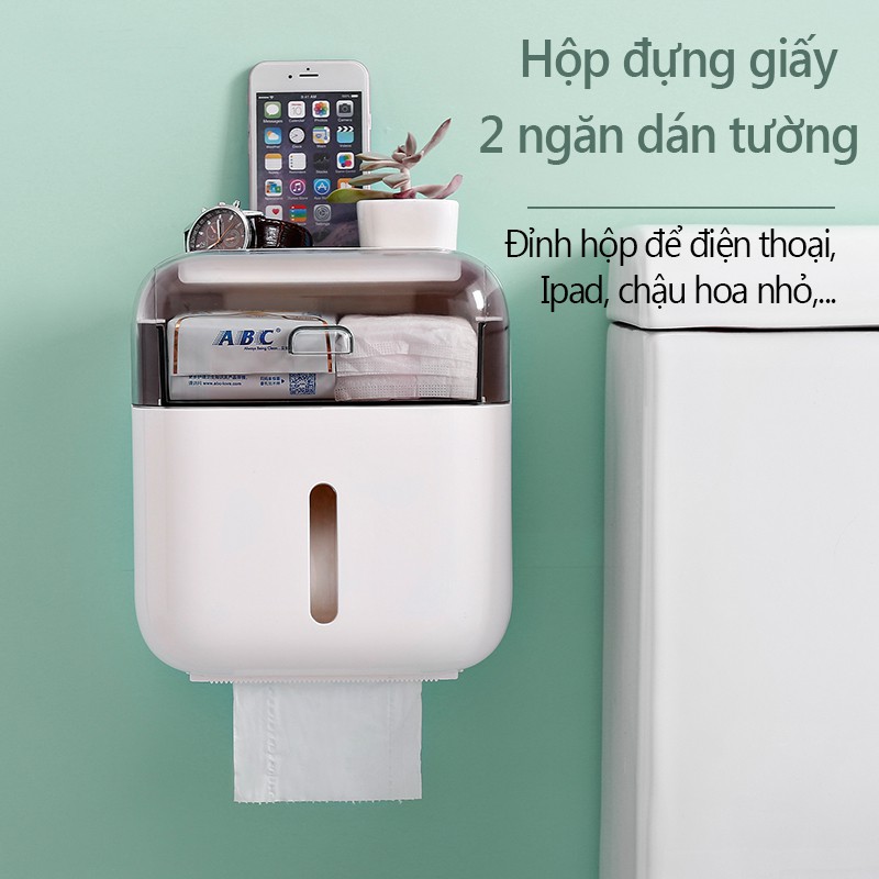 Hộp đựng khăn giấy vệ sinh dán tường không cần khoan miễn lắp đặt (Màu trắng) 2 ngăn hộp giấy hộp toa lét hộp giấy YA15/