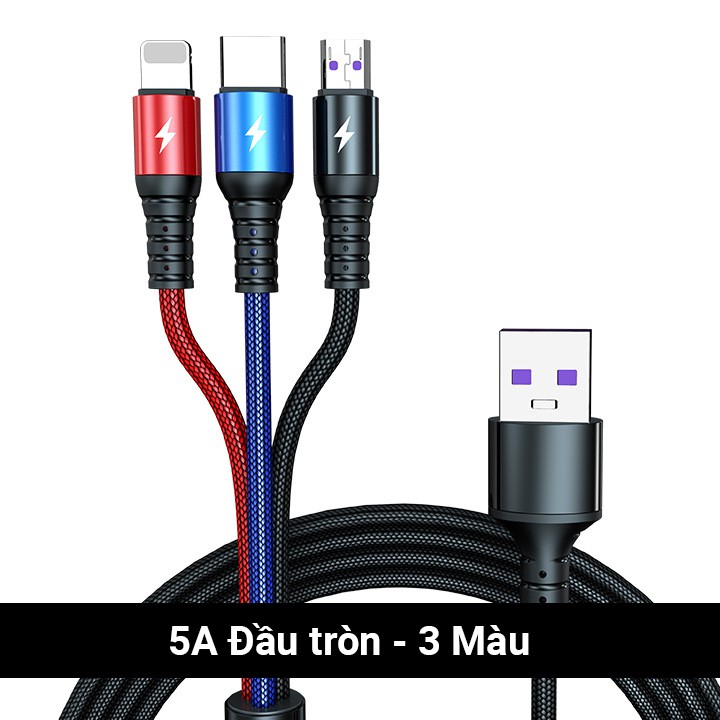 Cáp sạc nhanh 5A 3 đầu đa năng QC 3.0