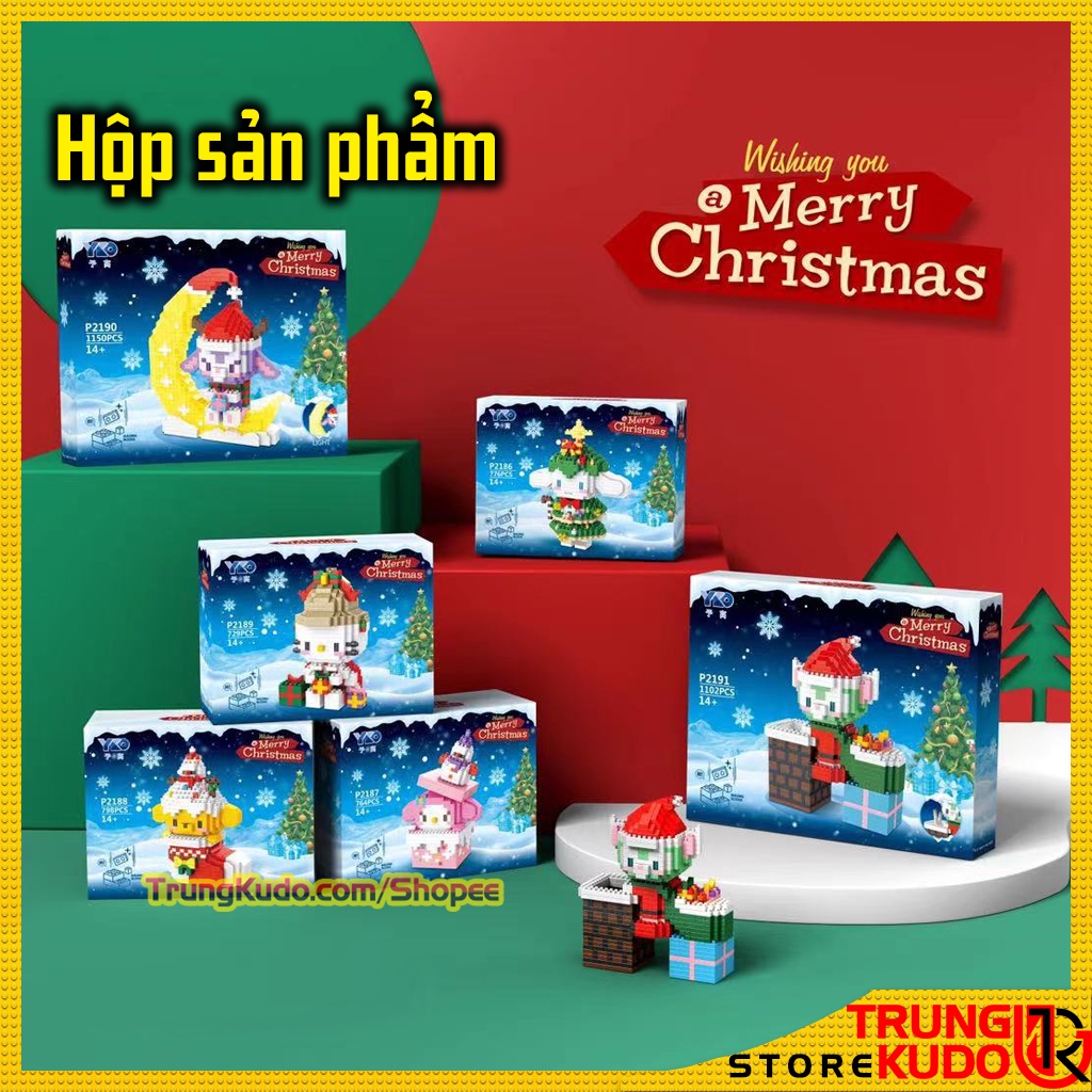 Mô hình Thỏ Gấu Noel có nhạc và đèn phiên bản thỏ Stella Lou giáng sinh dạng đồ chơi xếp hình làm quà, đồ decor